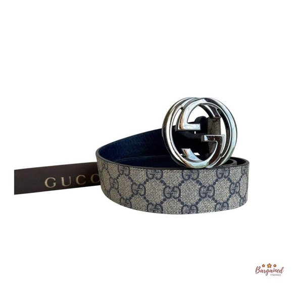 Auth GUCCI GG Supreme Interlocking G Buckle 34